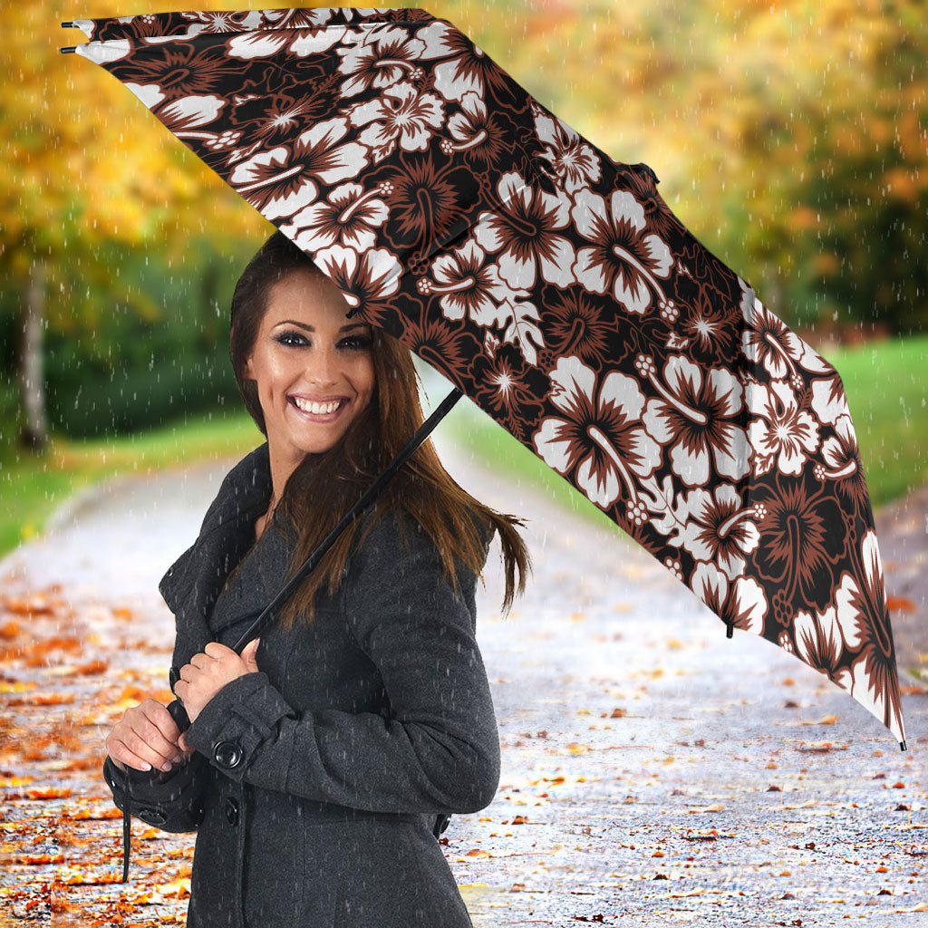 Burgundy Hawaiian Tapa Tribal Hibiscus Umbrella