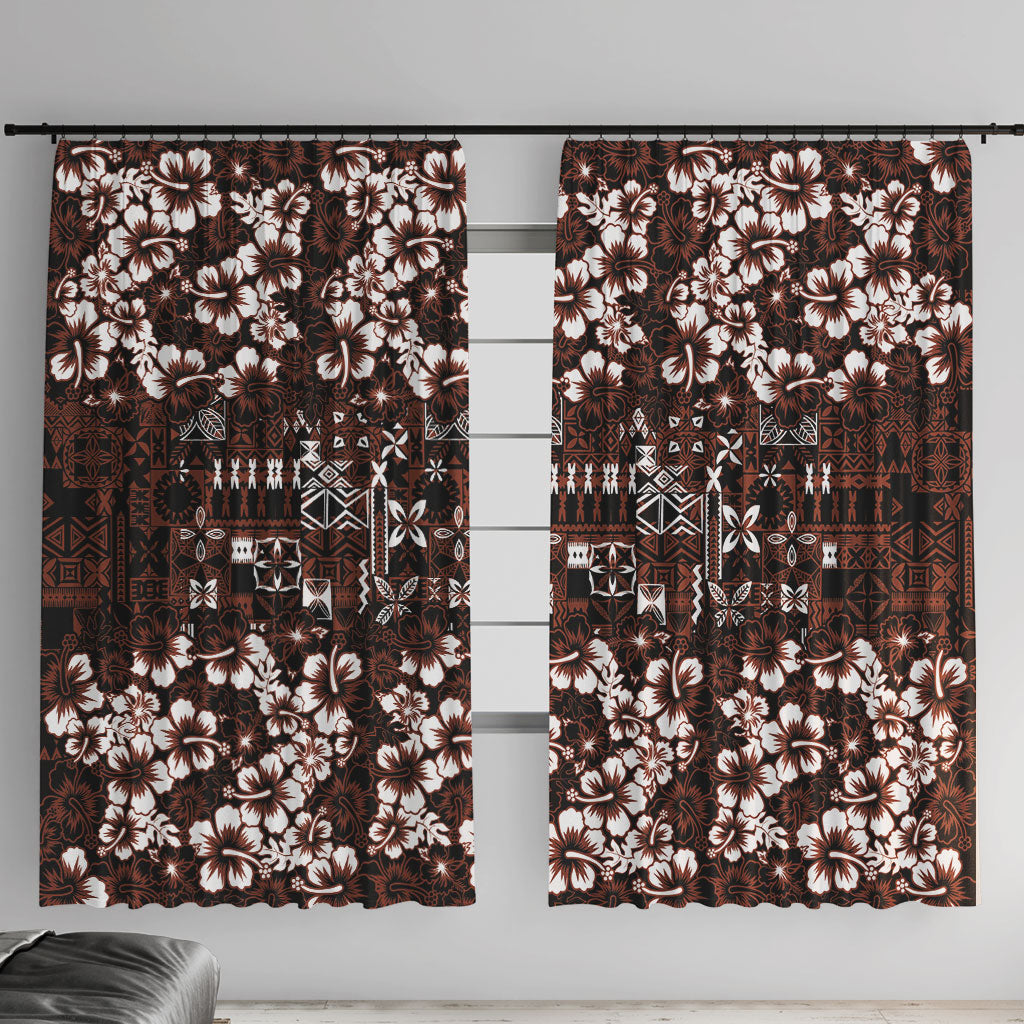 Burgundy Hawaiian Tapa Tribal Hibiscus Window Curtain