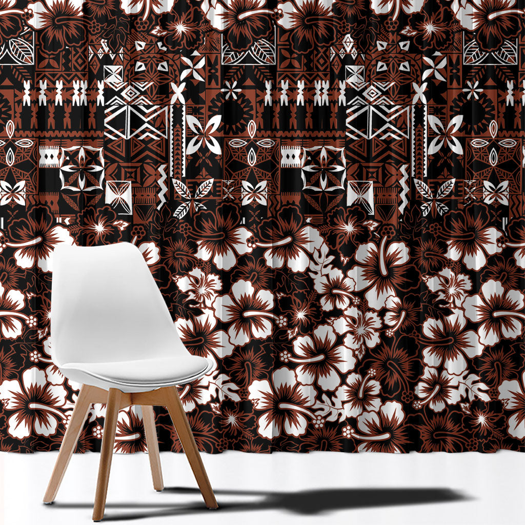 Burgundy Hawaiian Tapa Tribal Hibiscus Window Curtain