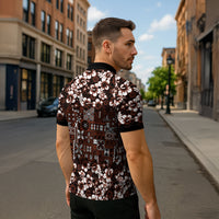 Burgundy Hawaiian Tapa Tribal Hibiscus Zipper Polo Shirt