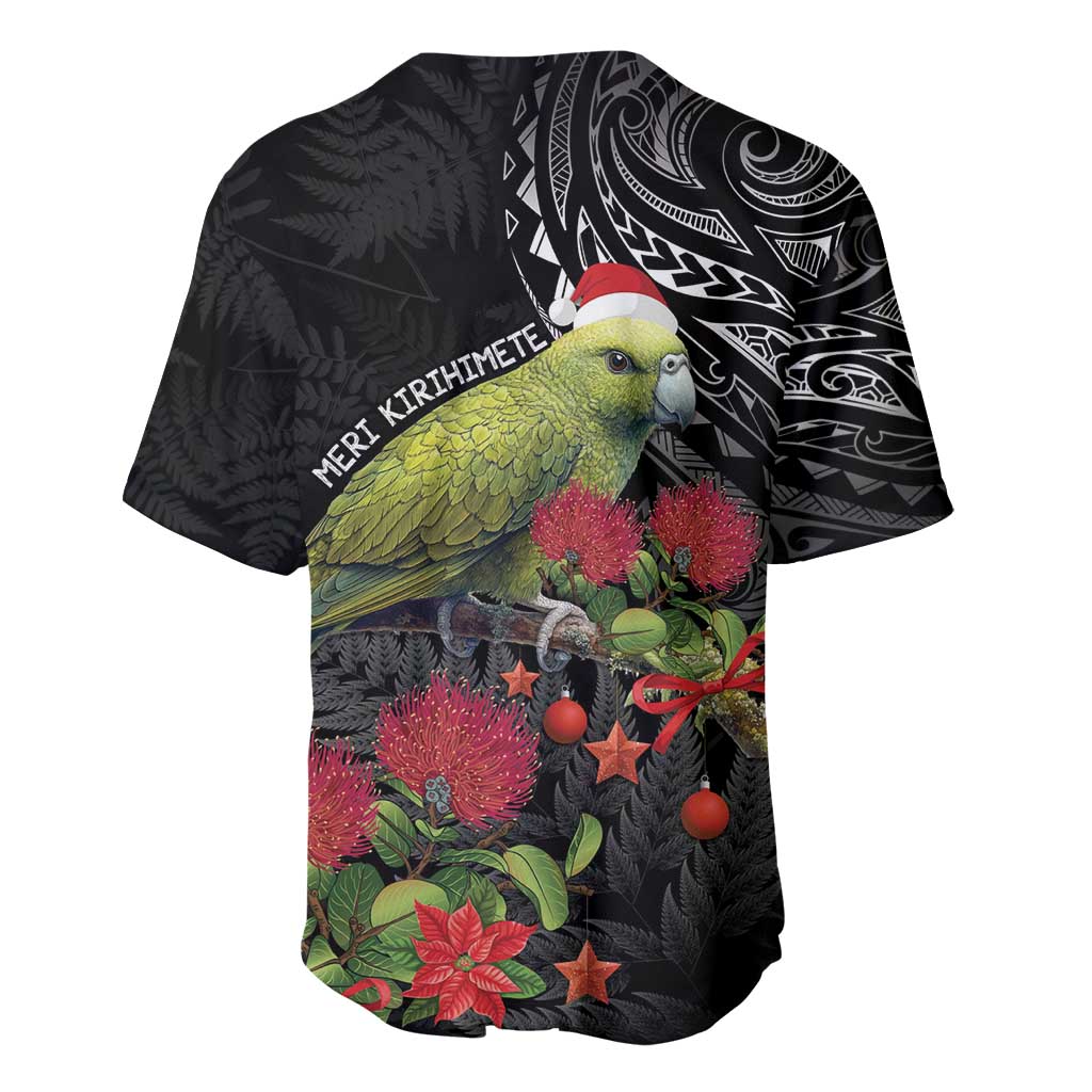 Meri Kirihimete Kakapo Baseball Jersey Black Silver Fern Christmas Vibe LT9 - Polynesian Pride