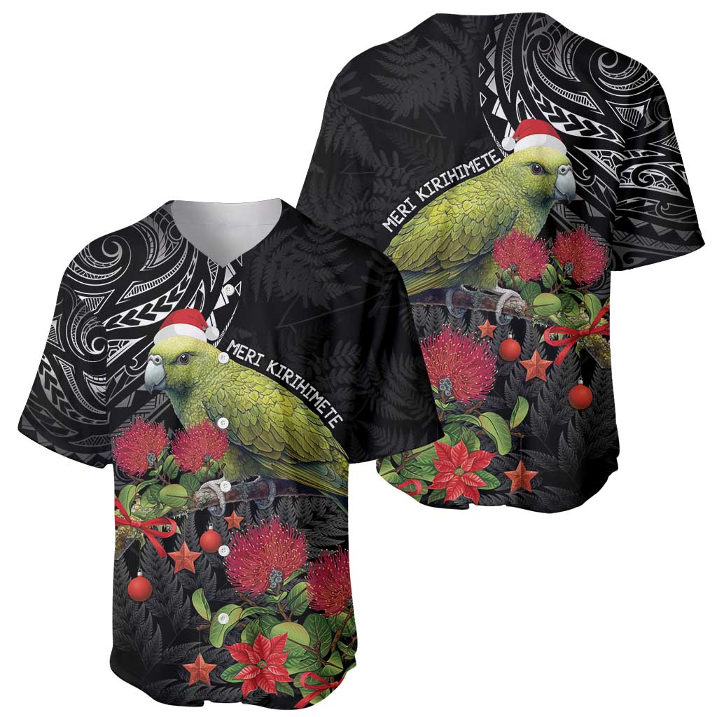 Meri Kirihimete Kakapo Baseball Jersey Black Silver Fern Christmas Vibe LT9 - Polynesian Pride