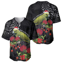 Meri Kirihimete Kakapo Baseball Jersey Black Silver Fern Christmas Vibe LT9 - Polynesian Pride