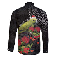 Meri Kirihimete Kakapo Family Matching Off The Shoulder Long Sleeve Dress and Hawaiian Shirt Black Silver Fern Christmas Vibe LT9 - Polynesian Pride