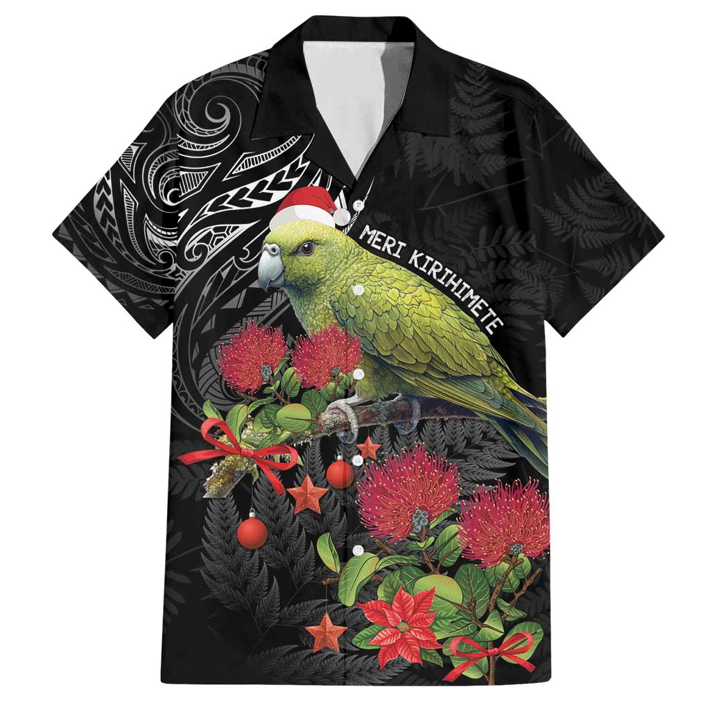 Meri Kirihimete Kakapo Family Matching Tank Maxi Dress and Hawaiian Shirt Black Silver Fern Christmas Vibe LT9 Dad's Shirt - Short Sleeve Black - Polynesian Pride