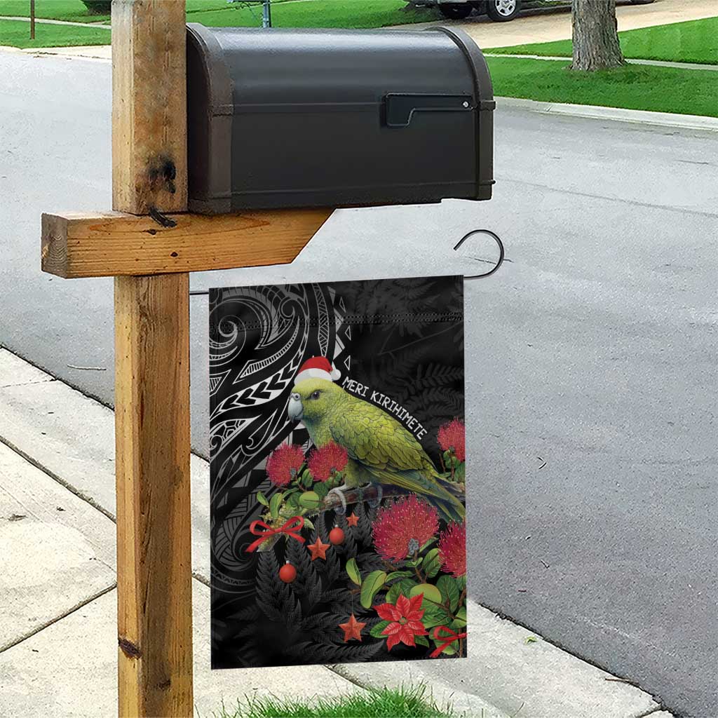 Meri Kirihimete Kakapo Garden Flag Black Silver Fern Christmas Vibe