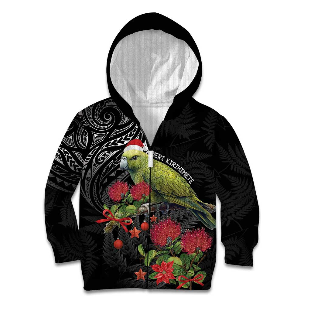 Meri Kirihimete Kakapo Kid Hoodie Black Silver Fern Christmas Vibe