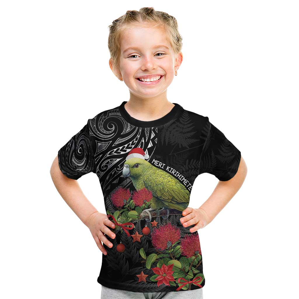 Meri Kirihimete Kakapo Kid T Shirt Black Silver Fern Christmas Vibe
