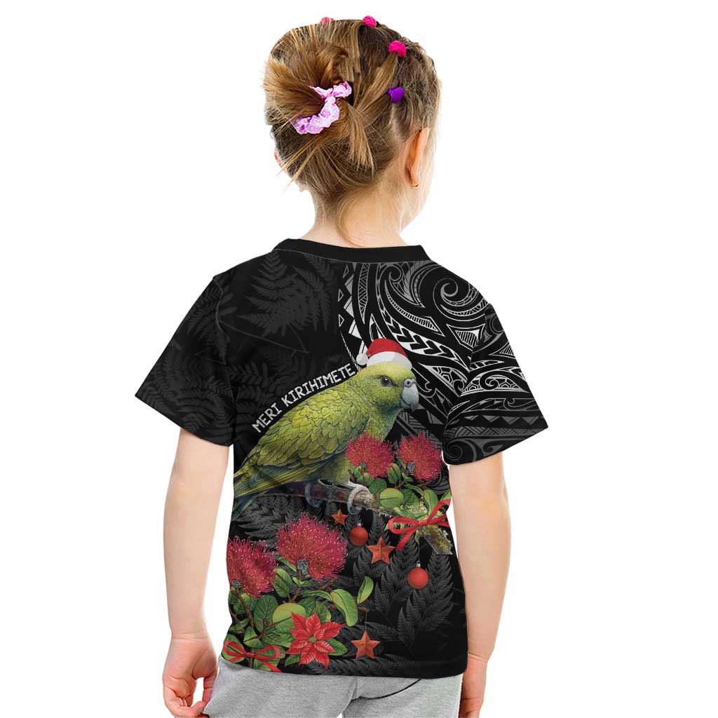 Meri Kirihimete Kakapo Kid T Shirt Black Silver Fern Christmas Vibe