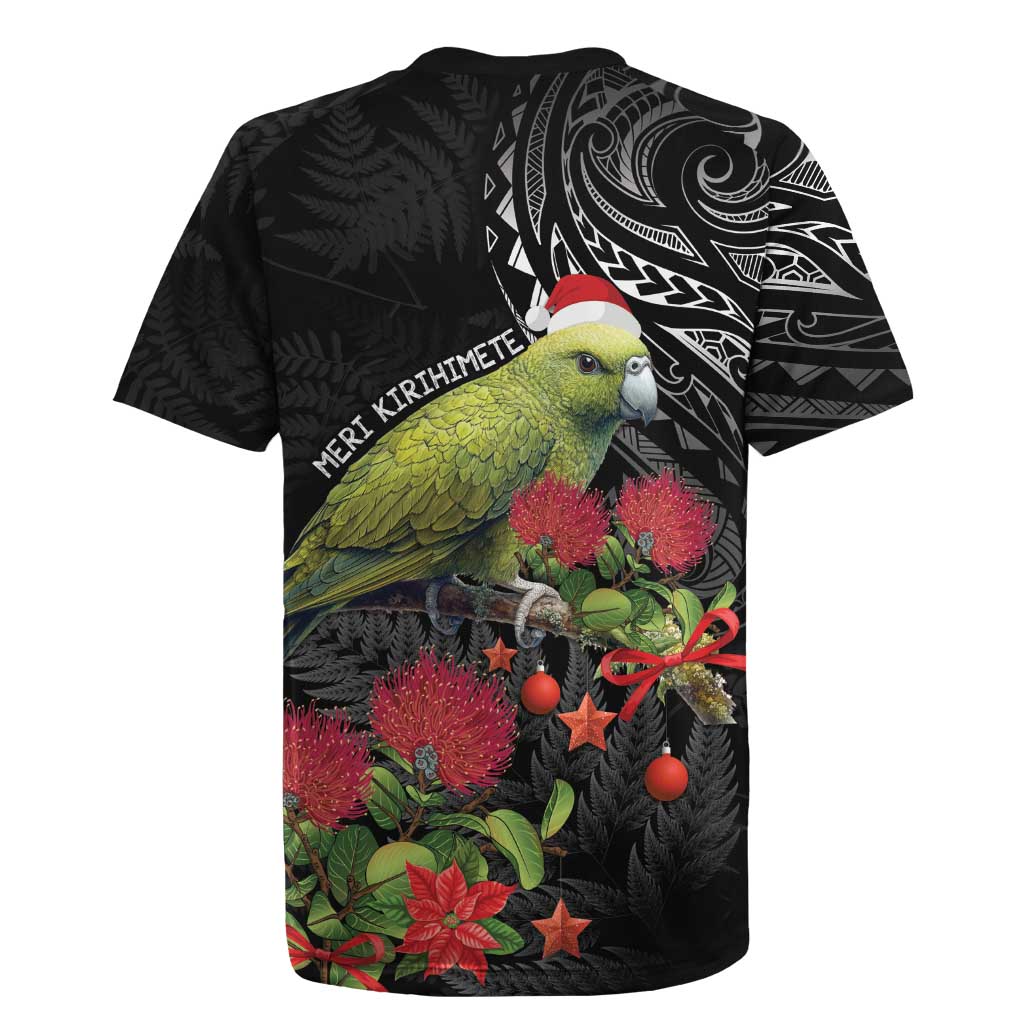 Meri Kirihimete Kakapo Rugby Jersey Black Silver Fern Christmas Vibe