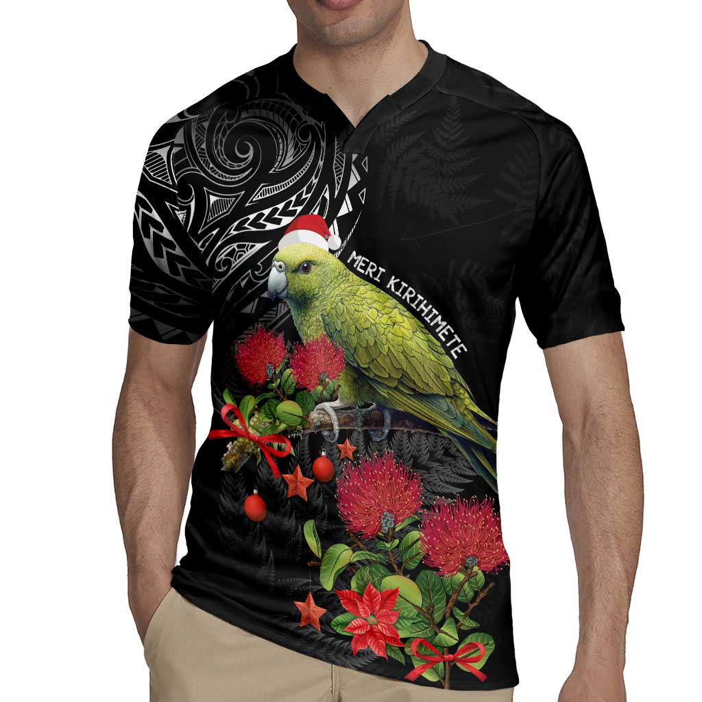 Meri Kirihimete Kakapo Rugby Jersey Black Silver Fern Christmas Vibe
