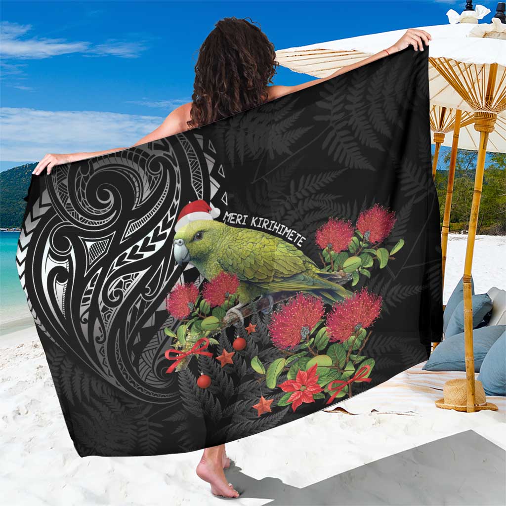 Meri Kirihimete Kakapo Sarong Black Silver Fern Christmas Vibe
