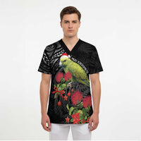 Meri Kirihimete Kakapo Scrub Top Black Silver Fern Christmas Vibe - Polynesian Pride