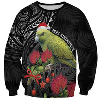 Meri Kirihimete Kakapo Sweatshirt Black Silver Fern Christmas Vibe LT9 Unisex Black - Polynesian Pride