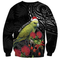 Meri Kirihimete Kakapo Sweatshirt Black Silver Fern Christmas Vibe LT9 - Polynesian Pride
