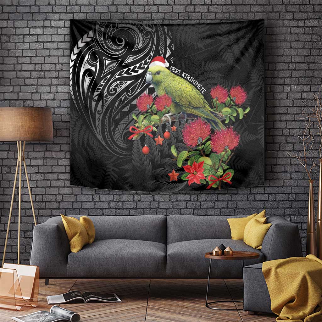 Meri Kirihimete Kakapo Tapestry Black Silver Fern Christmas Vibe