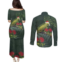 Meri Kirihimete Kakapo Couples Matching Puletasi and Long Sleeve Button Shirt Green Silver Fern Christmas Vibe