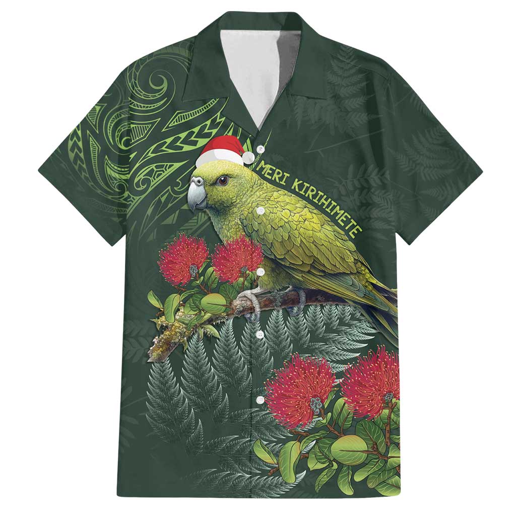 Meri Kirihimete Kakapo Family Matching Tank Maxi Dress and Hawaiian Shirt Green Silver Fern Christmas Vibe LT9 Dad's Shirt - Short Sleeve Green - Polynesian Pride