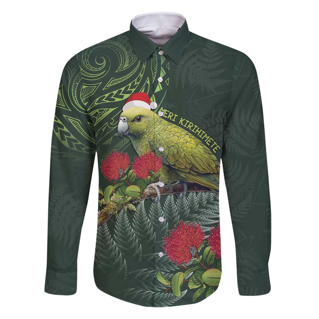 Meri Kirihimete Kakapo Family Matching Tank Maxi Dress and Hawaiian Shirt Green Silver Fern Christmas Vibe LT9 Dad's Shirt - Long Sleeve Green - Polynesian Pride