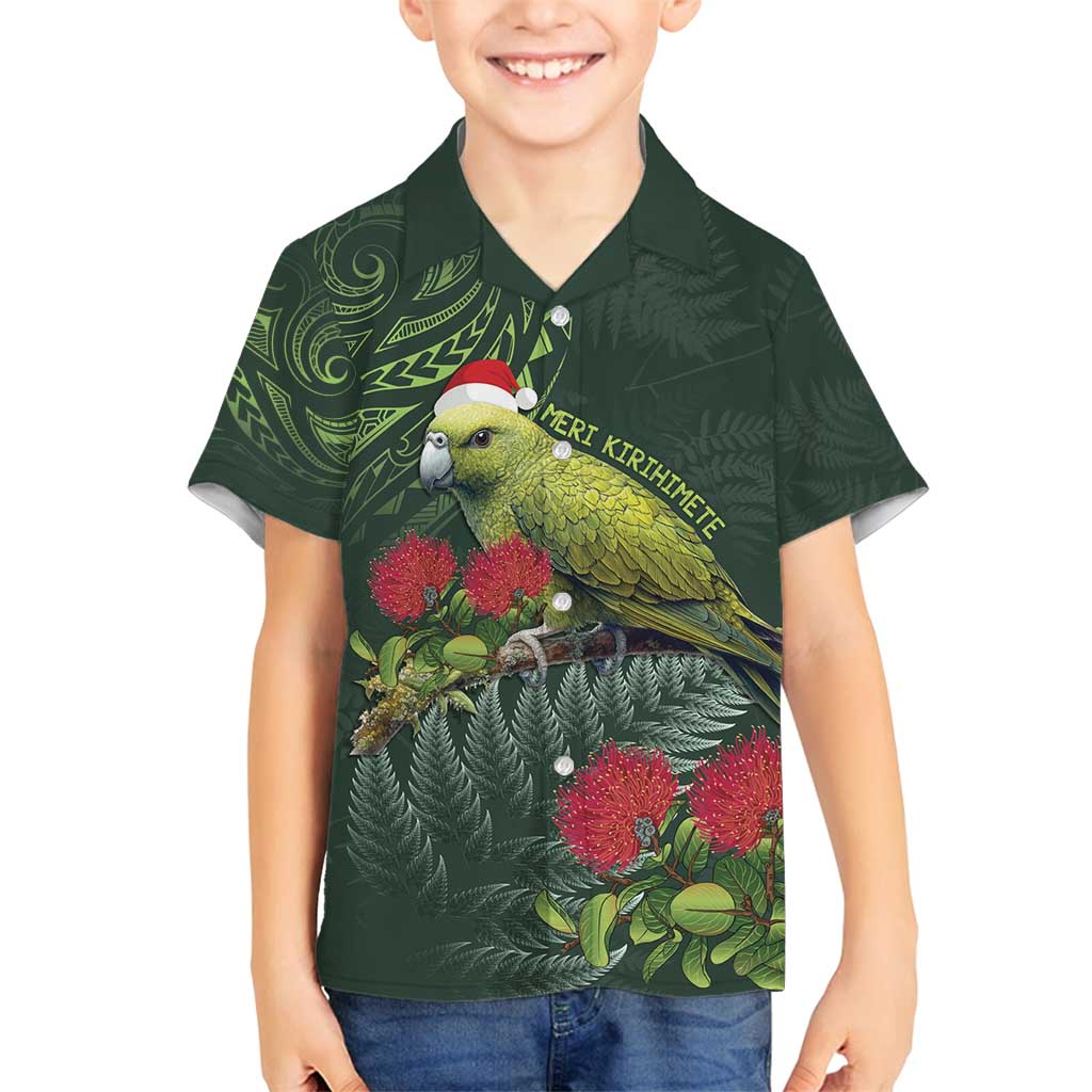 Meri Kirihimete Kakapo Family Matching Tank Maxi Dress and Hawaiian Shirt Green Silver Fern Christmas Vibe LT9 Son's Shirt Green - Polynesian Pride
