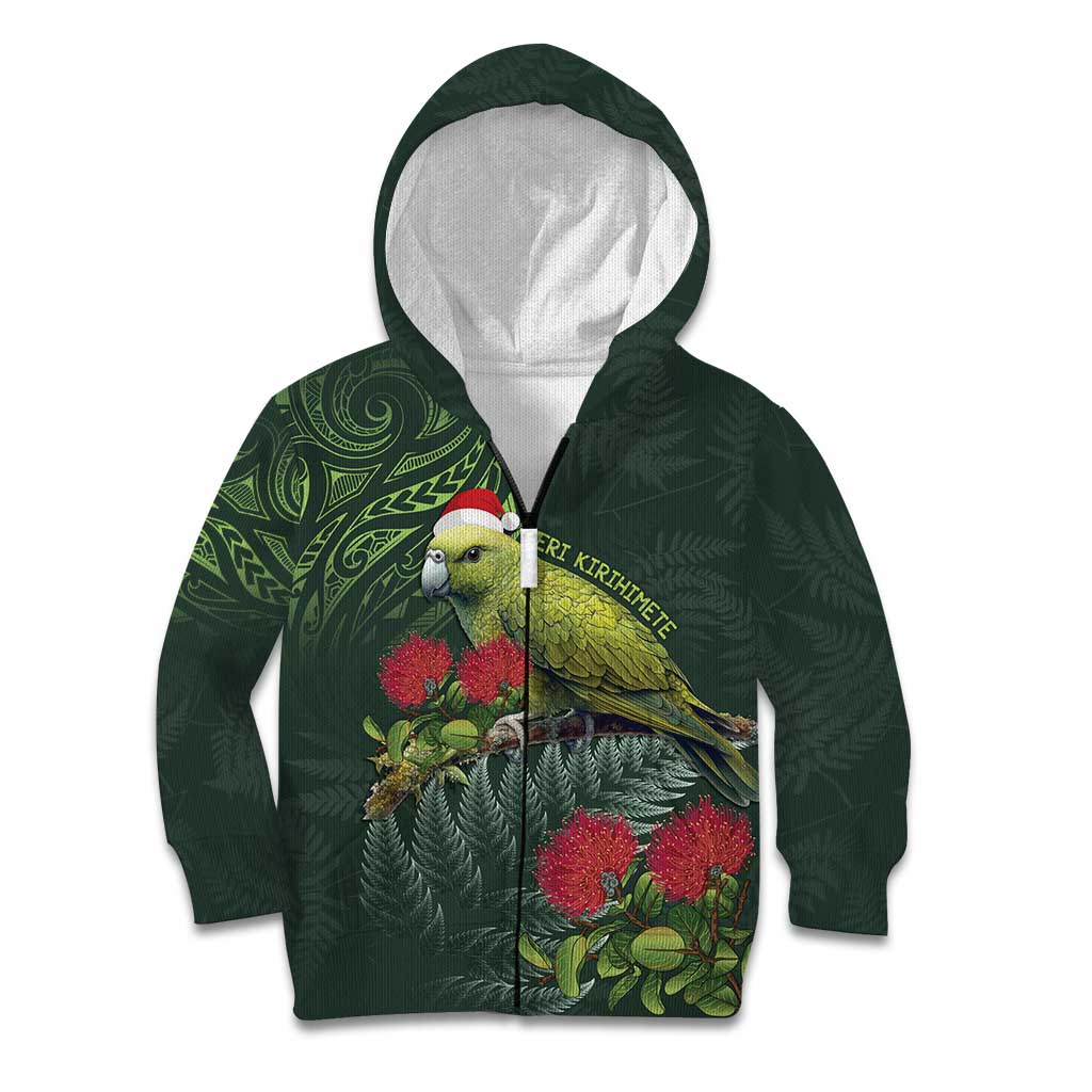 Meri Kirihimete Kakapo Kid Hoodie Green Silver Fern Christmas Vibe