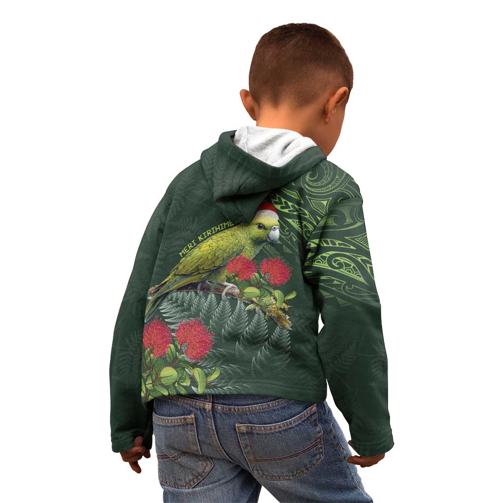 Meri Kirihimete Kakapo Kid Hoodie Green Silver Fern Christmas Vibe