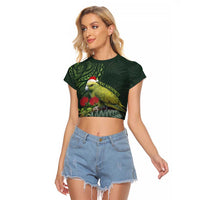 Meri Kirihimete Kakapo Raglan Cropped T Shirt Green Silver Fern Christmas Vibe