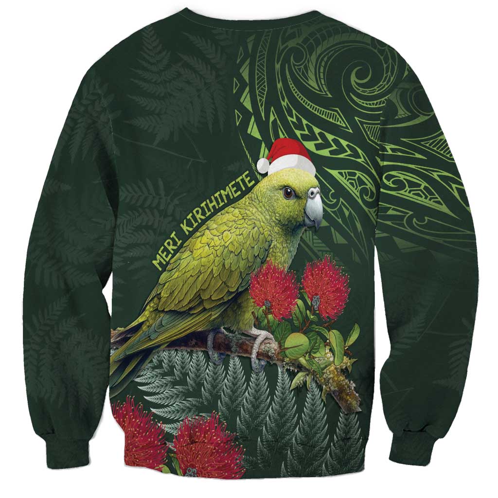 Meri Kirihimete Kakapo Sweatshirt Green Silver Fern Christmas Vibe LT9 - Polynesian Pride
