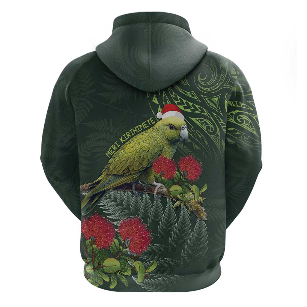 Meri Kirihimete Kakapo Zip Hoodie Green Silver Fern Christmas Vibe LT9 - Polynesian Pride