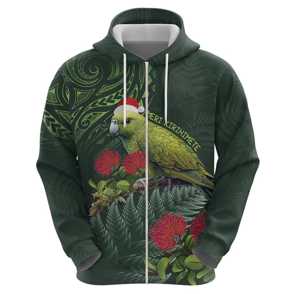 Meri Kirihimete Kakapo Zip Hoodie Green Silver Fern Christmas Vibe LT9 - Polynesian Pride