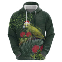 Meri Kirihimete Kakapo Zip Hoodie Green Silver Fern Christmas Vibe LT9 - Polynesian Pride