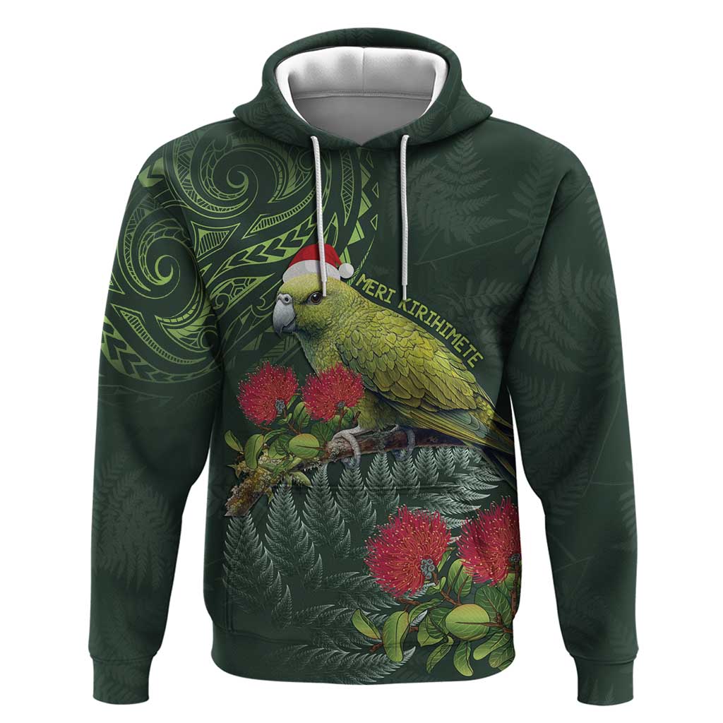 Meri Kirihimete Kakapo Zip Hoodie Green Silver Fern Christmas Vibe LT9 Pullover Hoodie Green - Polynesian Pride