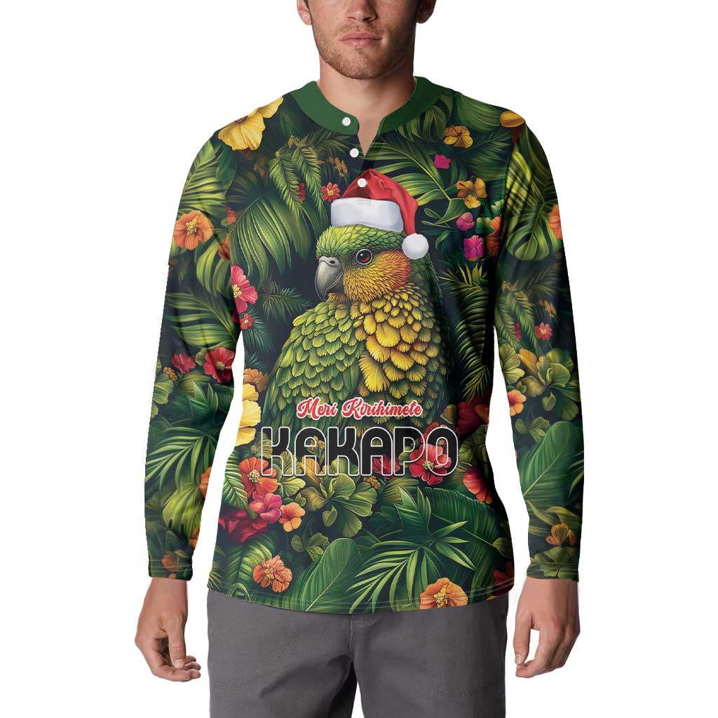 Meri Kirihimete Kakapo Button Sweatshirt New Zealand Christmas with Tropical Vibe