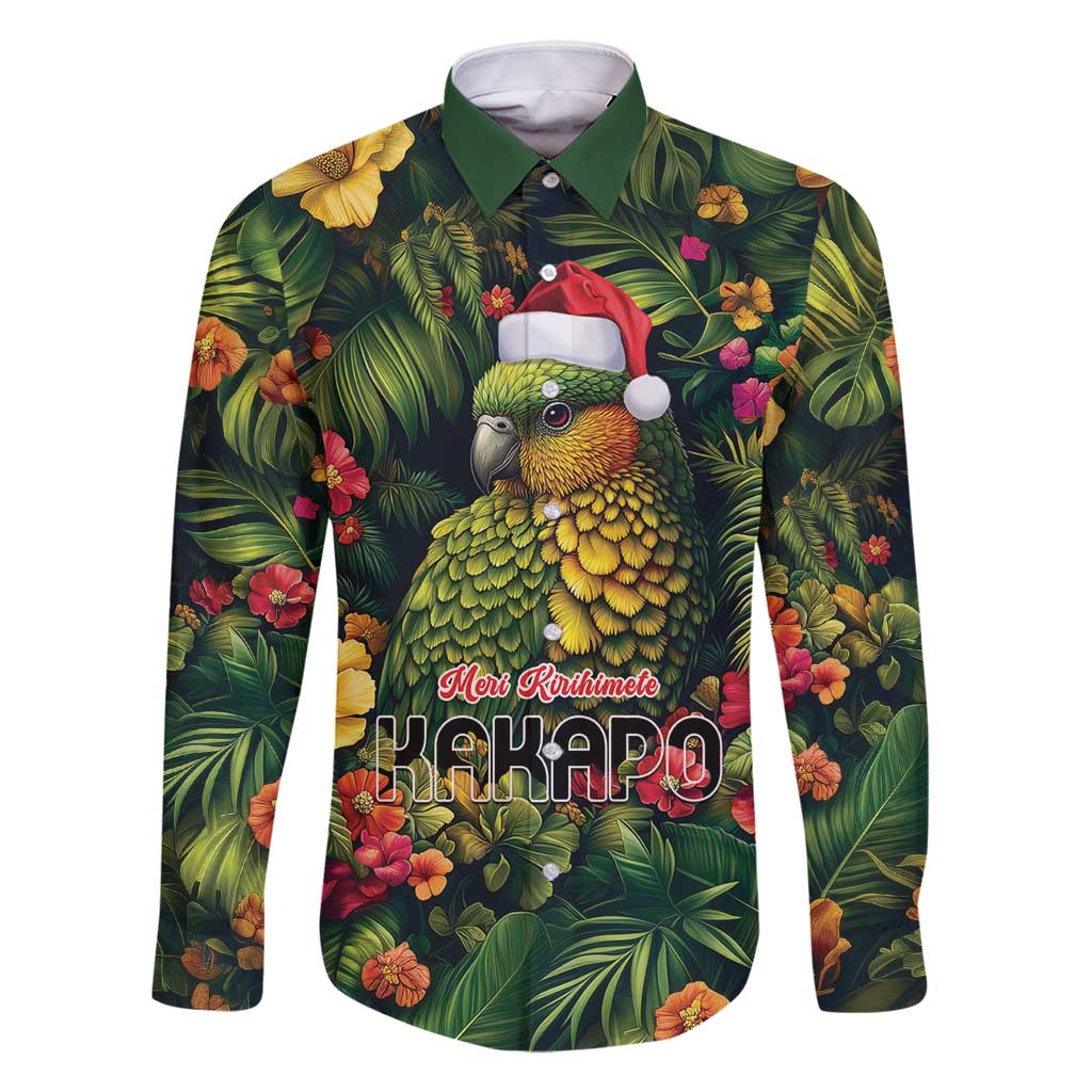 Meri Kirihimete Kakapo Family Matching Mermaid Dress and Hawaiian Shirt New Zealand Christmas with Tropical Vibe LT9 Dad's Shirt - Long Sleeve Green - Polynesian Pride