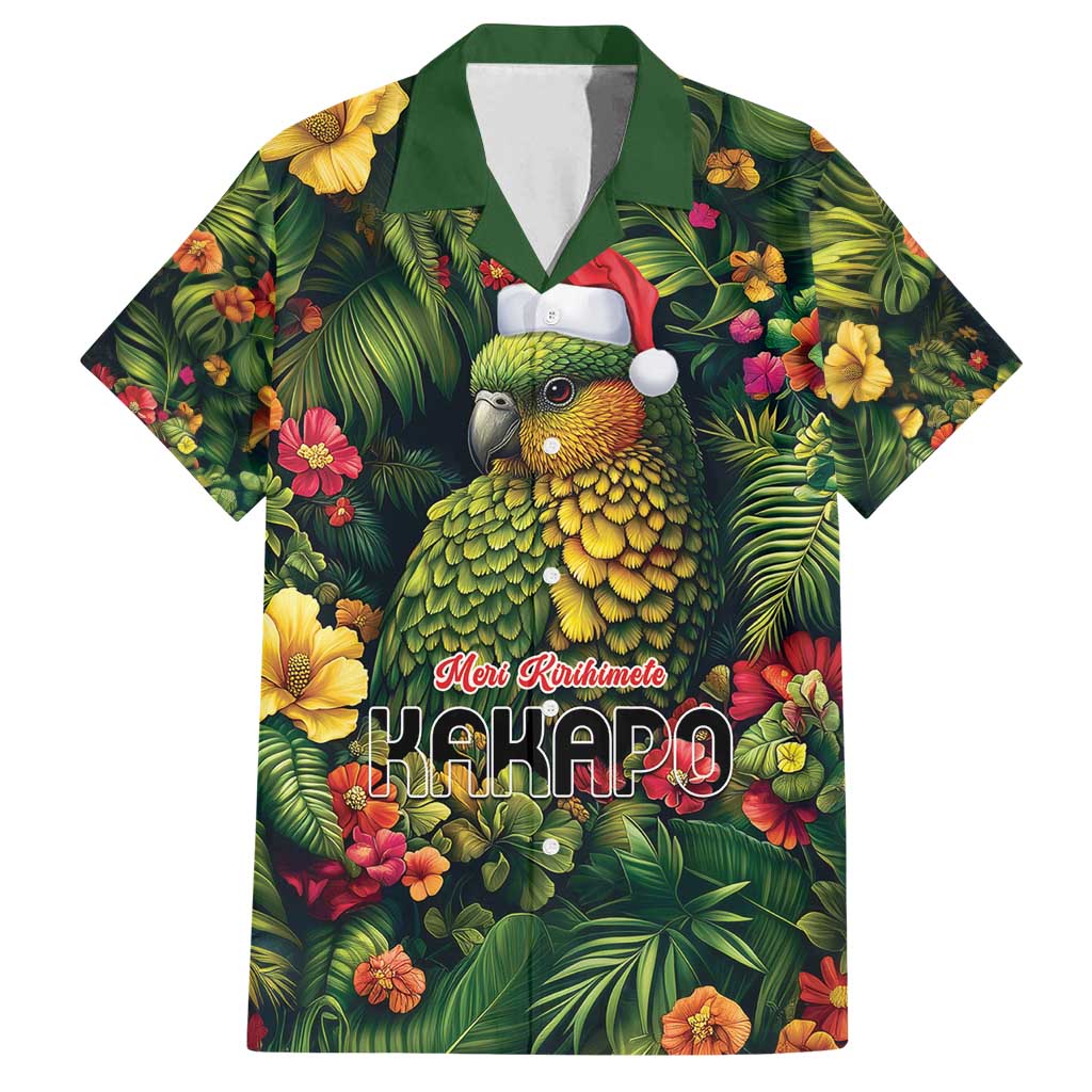Meri Kirihimete Kakapo Family Matching Tank Maxi Dress and Hawaiian Shirt New Zealand Christmas with Tropical Vibe LT9 Dad's Shirt - Short Sleeve Green - Polynesian Pride