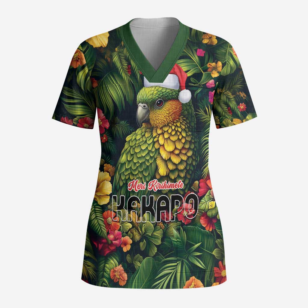 Meri Kirihimete Kakapo Scrub Top New Zealand Christmas with Tropical Vibe - Polynesian Pride
