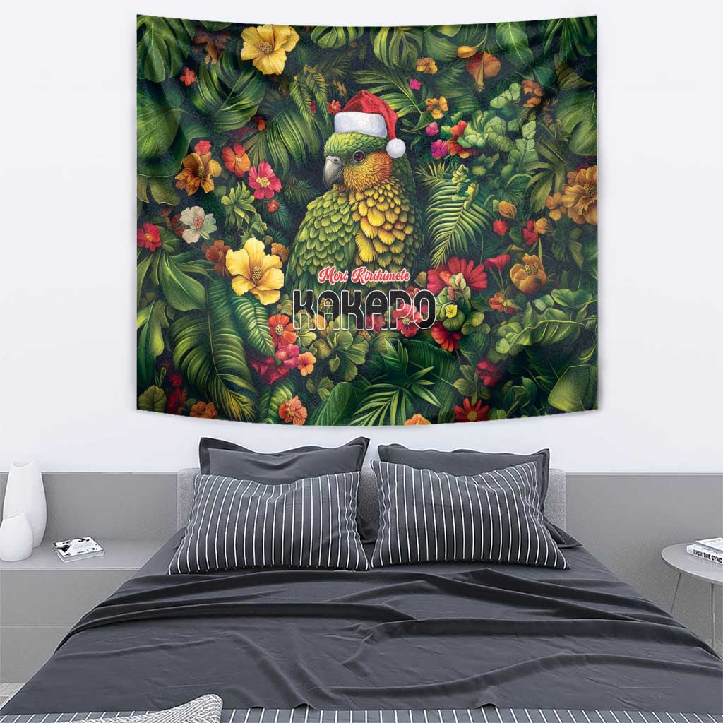 Meri Kirihimete Kakapo Tapestry New Zealand Christmas with Tropical Vibe