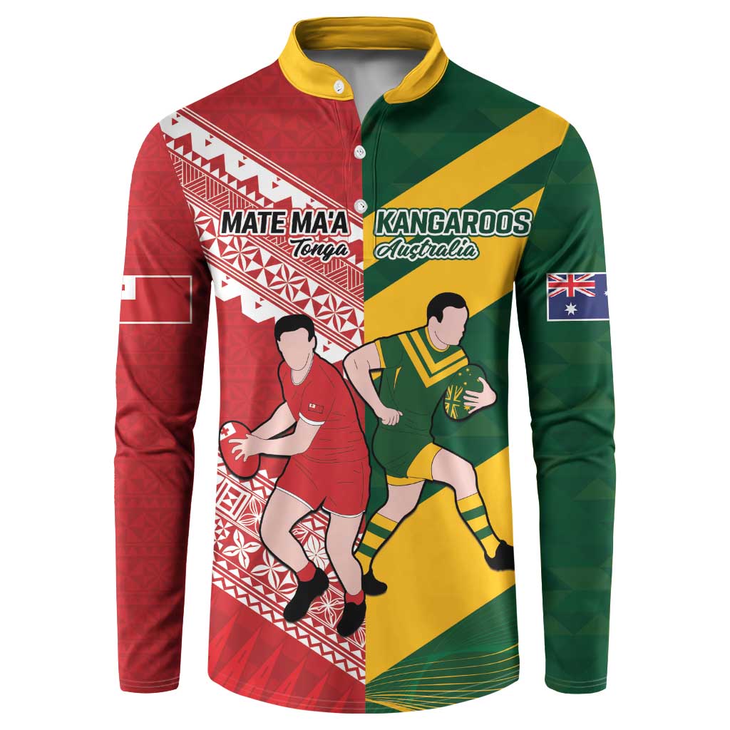 Australia-Tonga Rugby Pacific Custom Button Sweatshirt The Kangaroos and Mate Ma'a Tonga