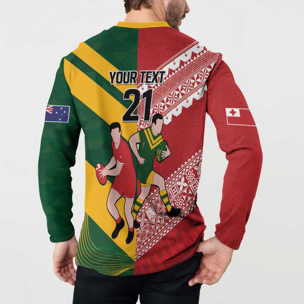 Australia-Tonga Rugby Pacific Custom Button Sweatshirt The Kangaroos and Mate Ma'a Tonga