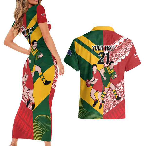Custom Tonga Rugby Couples Matching Off Shoulder Short Dress and Long Sleeve Button Shirts Proud Tongan Ngatu Kupesi World Cup 2023 No2 LT9