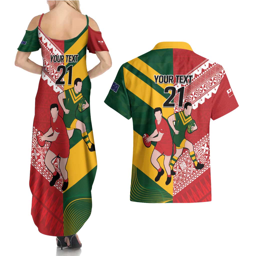 Australia-Tonga Rugby Pacific Custom Couples Matching Summer Maxi Dress and Hawaiian Shirt The Kangaroos and Mate Ma'a Tonga