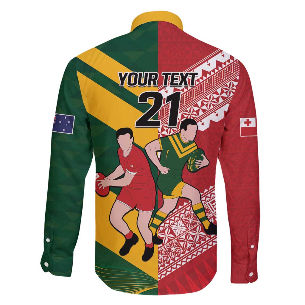 Australia-Tonga Rugby Pacific Custom Family Matching Long Sleeve Bodycon Dress and Hawaiian Shirt The Kangaroos and Mate Ma'a Tonga