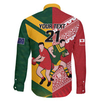 Australia-Tonga Rugby Pacific Custom Family Matching Off The Shoulder Long Sleeve Dress and Hawaiian Shirt The Kangaroos and Mate Ma'a Tonga LT9 - Polynesian Pride