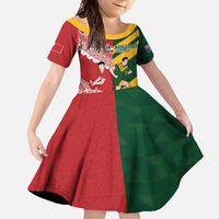 Australia-Tonga Rugby Pacific Custom Family Matching Summer Maxi Dress and Hawaiian Shirt The Kangaroos and Mate Ma'a Tonga LT9 Daughter's Dress Red-Green - Polynesian Pride