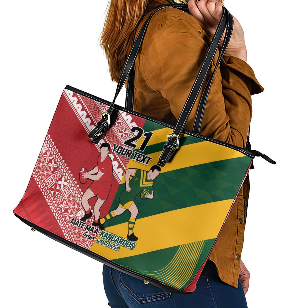 Australia-Tonga Rugby Pacific Custom Leather Tote Bag The Kangaroos and Mate Ma'a Tonga