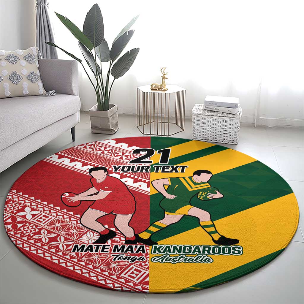 Australia-Tonga Rugby Pacific Custom Round Carpet The Kangaroos and Mate Ma'a Tonga LT9 - Polynesian Pride