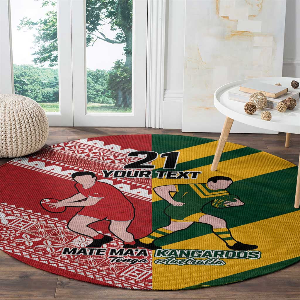 Australia-Tonga Rugby Pacific Custom Round Carpet The Kangaroos and Mate Ma'a Tonga LT9 - Polynesian Pride