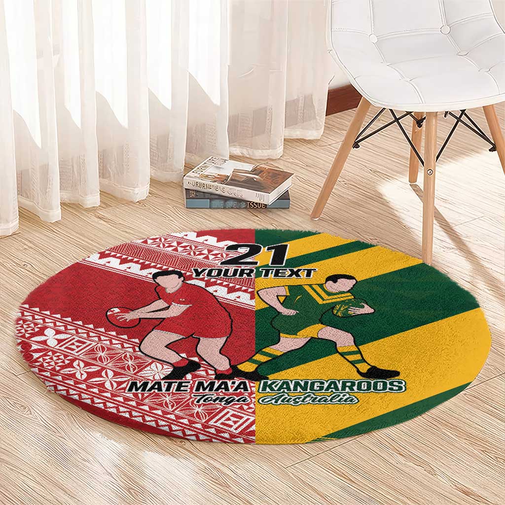Australia-Tonga Rugby Pacific Custom Round Carpet The Kangaroos and Mate Ma'a Tonga LT9 - Polynesian Pride