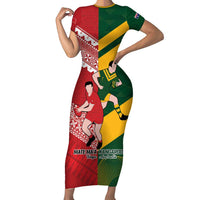 Australia-Tonga Rugby Pacific Custom Short Sleeve Bodycon Dress The Kangaroos and Mate Ma'a Tonga LT9 Long Dress Red-Green - Polynesian Pride