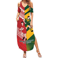 Australia-Tonga Rugby Pacific Custom Summer Maxi Dress The Kangaroos and Mate Ma'a Tonga